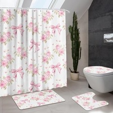 Bow Shower Curtain Set 4 Pcs Coquette Bowknot 11.8"W x 15"L Pack of 4 White