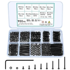 900 Pcs M2 Screws Bolts and Nuts Assortment Kit, Small Hex Socket Head Cap Screw