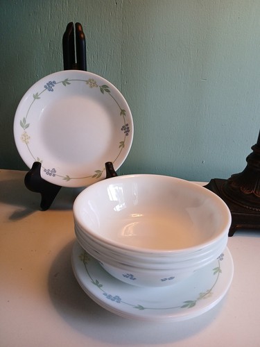 Set Of 4 Corelle Bowls & Snack Plates,  Floral Pattern Blossoms Bone China - Picture 2 of 5