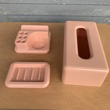 JCPenny 3 Peice Bathroom Set Peach Blush  NOS Open Box HARD plastic NOS