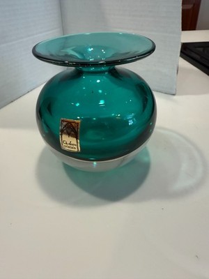 Ca Doro Crystals Murano Glass VASE GREEN VERY HEAVY 4.5''H X 4''D (1'')OPENING