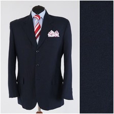 Mens Navy Blue Blazer 42R UK Size COTTON BLUES Wool Sport Coat Jacket