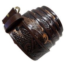 Mexico Genuine Leather Tooled Western Belt Brown Eagle Cowboy sz 46
