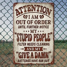 Vintage Funny Metal Tin Sign Stupid People Sarcastic Humor Plaque Wall Art Decor
