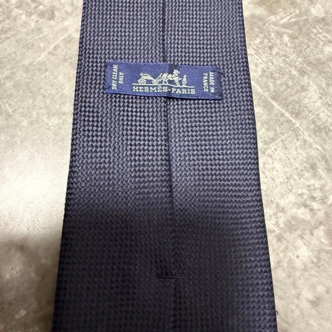 HERMES Necktie Navy Solid Used - image 2