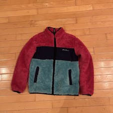 Girls Eddie Bauer Thick Fleece Jacket Size Small 7/8 Pink Blue Full Zip EUC