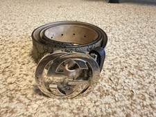 Authentic Gucci Supreme Beige GG Monogram Adjustable Leather Belt Size 34 85cm