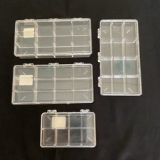 lot/4 plastic Container Store multi-compartment boxes, 12 and 8 compartment