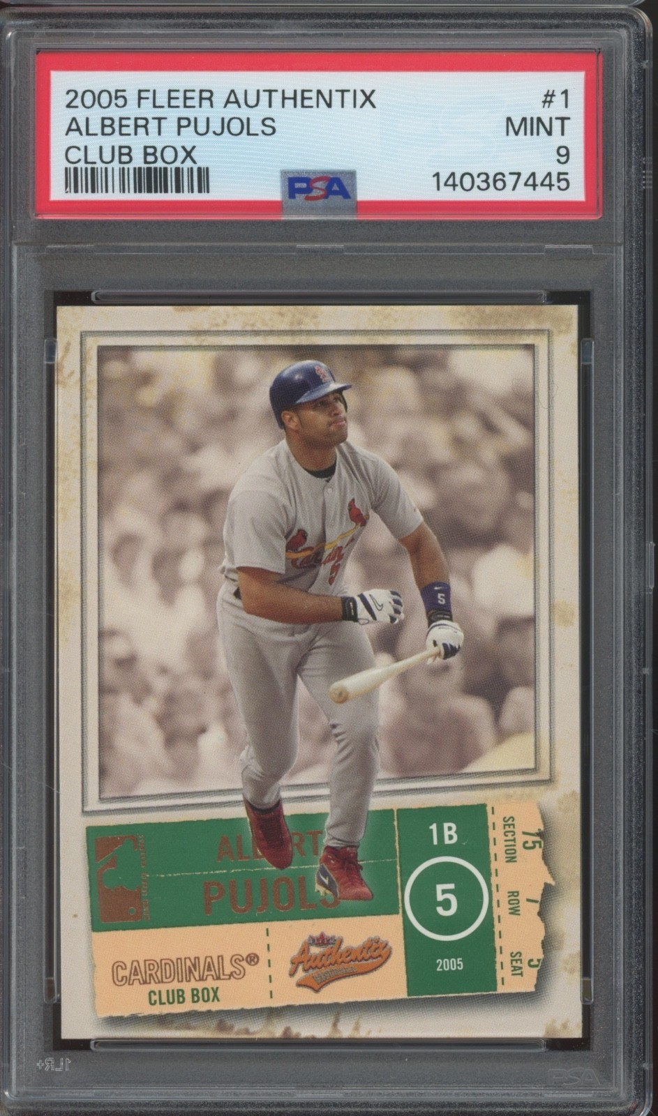 2005 Fleer Authentic Club Box #1 Albert Pujols /50 Mint PSA 9