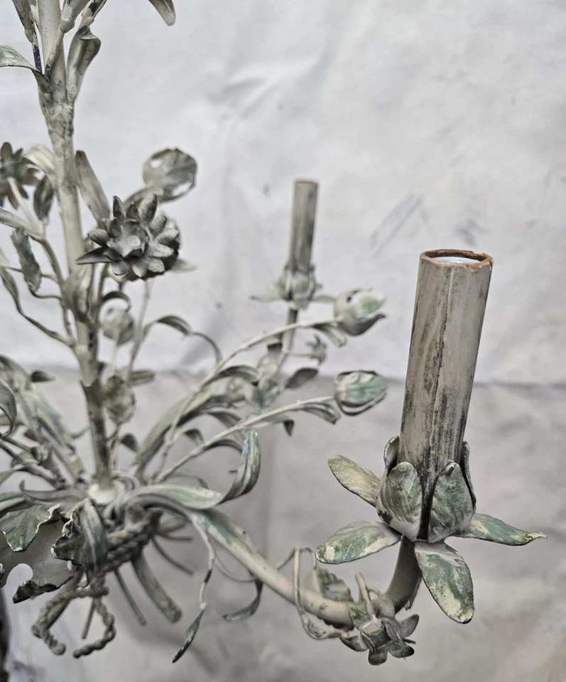 Vintage Tole Chandelier with Tulips and 4 Lights - Image 2 of 4