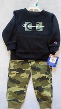 Champion black logo sweatshirt set Camo jogger pants 18m 24m NWT outfit green
