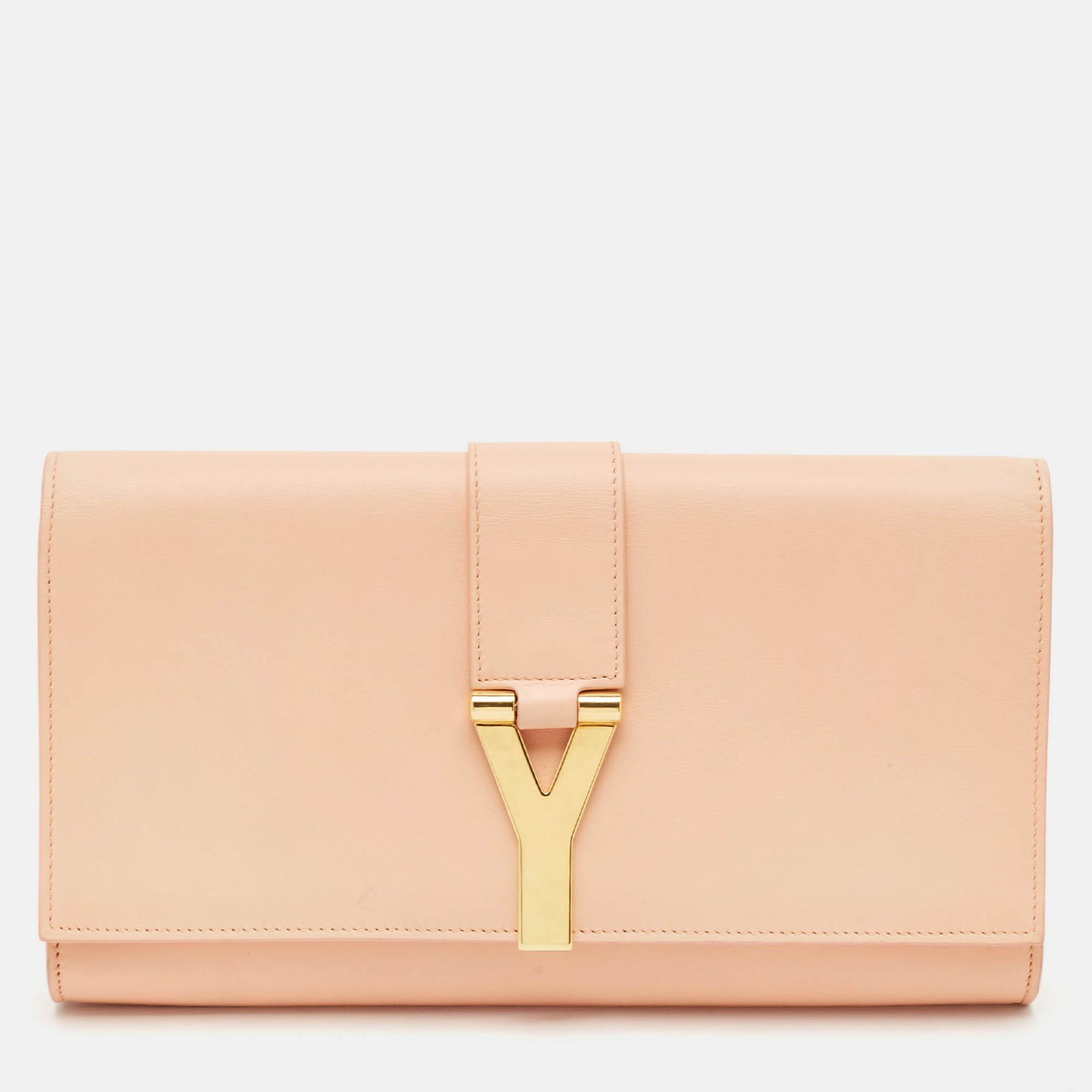 Saint Laurent Peach Leather Y Line Clutch
