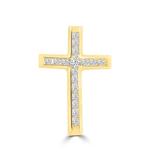 Diamond Cross Pendant with 0.10ct Diamonds in 9K Yellow Gold - PC-0174-Y - Picture 1 of 3