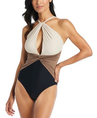Beyond Control Women's Multicolor High-Neck Keyhole One-Piece Swimsuit 16 NWT