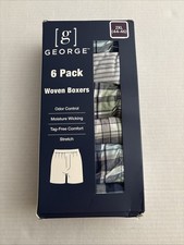 Men's 6-Pack Woven Boxer Shorts Size 2XL 44-46 Moisture Wicking George New