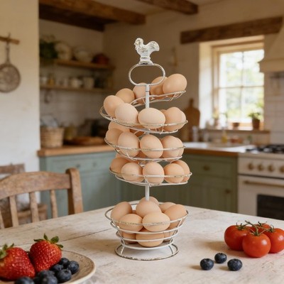 Fresh Egg Holder Countertop Vintage Metal Spiral with White 