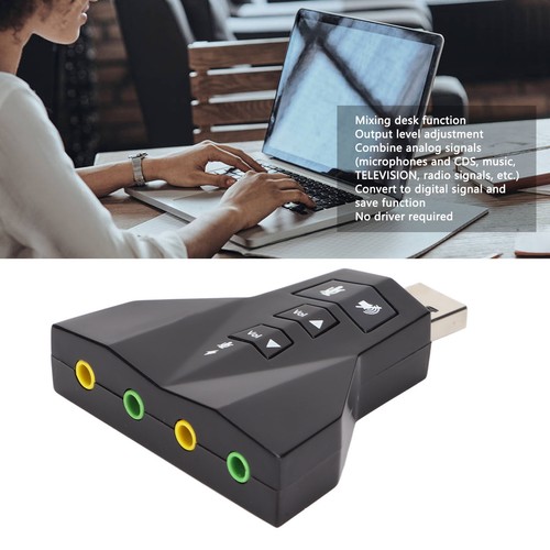 USB Sound Card Virtual 7.1 Channel External Stereo Sound Adapter For Lap NEW - Afbeelding 6 van 12