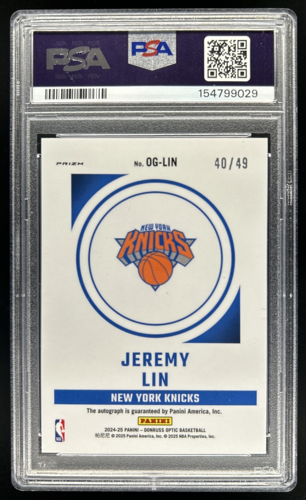 2024-25 Panini Donruss Optic Jeremy Lin Opti-Graphs Holo Auto #/49 Knicks PSA 10 view 2
