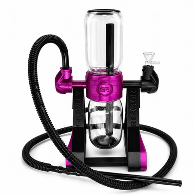 Gravity Water Hookah Pipe 360° Rotating Dual Glass Chamber | Magenta 12'' Bong