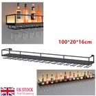 Wall Mounted Wine Rack with LED Lighting Wine Glass Holder Metal Frame Black