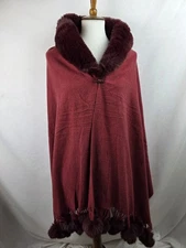 Pretty Persuasions Women's Scarf Shoulder Shawl Wrap Burgundy Faux Fur Tassels
