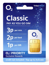 O2 sim card 321  Tariff pay as you go Simple Classic Triplecut SIM - 02 PAYG