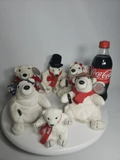 Lot of 6 1997, 1998,  Coca Cola Classic Polar Bear Plush Beanies, 4 Are Tagged