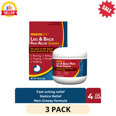3 Pack MagniLife Leg Back Pain Relief Cream 4oz Fast Acting Sciatica Non Greasy