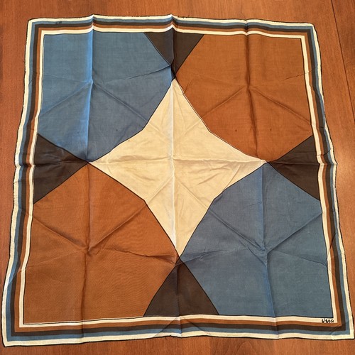 Vintage Schals von Vera Seidentuch handgerollt Made in Japan 22" Quadrat braun blau 248