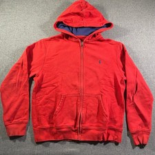 Ralph Lauren Boys Size Large Red Zip Up Hoodie Polo Pony Logo Fleece Lined