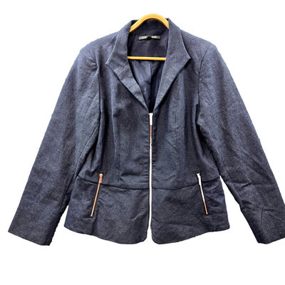 Liz Jordan Jacket Womens Size 12 Navy Blue Long Sleeve Collared Zip Front
