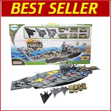33-Inch Aircraft Carrier Playset with 18 Fighter Jets & Soldiers - Military Fun
