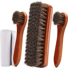 4-Piece Horsehair Shoe Brush Shine Kit, Shoe Polish Kit, Leather Shoes Boot