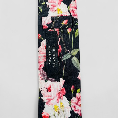 Ted Baker Tie Floral Black Pink White Rose Silk Made in Italy - Picture 6 of 10