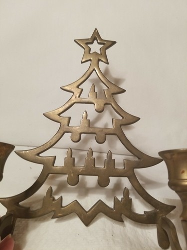 Vintage Brass Christmas Tree Shaped Candlestick Holder Made in India - Picture 9 of 12