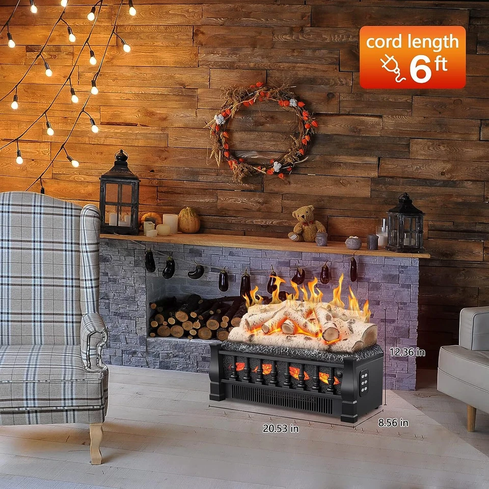 Electric Fireplace Log Set Heater 21in,1500W,Remote Control,Whitish Gray,CA - Image 3 of 4