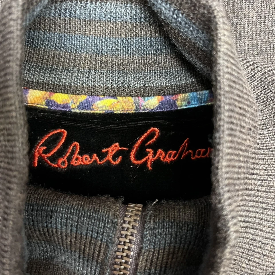 Suéter Robert Graham Para Hombre Talla Grande 1/4 Cremallera 100% Lana Marrón Tejido Manga Larga Foto 3 de 4