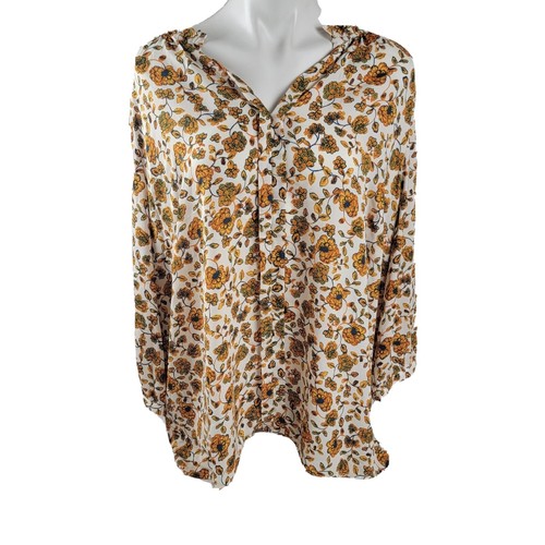 Market & Spruce Off White Floral Long Sleeve Full Button up Blouse Top Size 3X