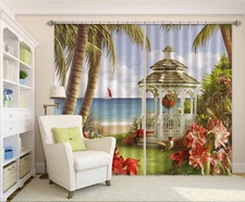 3D Coconut Tree Pavilion ZHUA1977 Photo Curtain Window Blockout Fabric Amy 2023