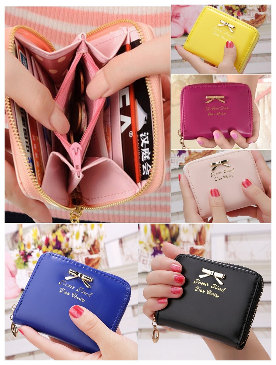 Women's Small Wallet Zipper Around Leather Purse Folding Coin Card