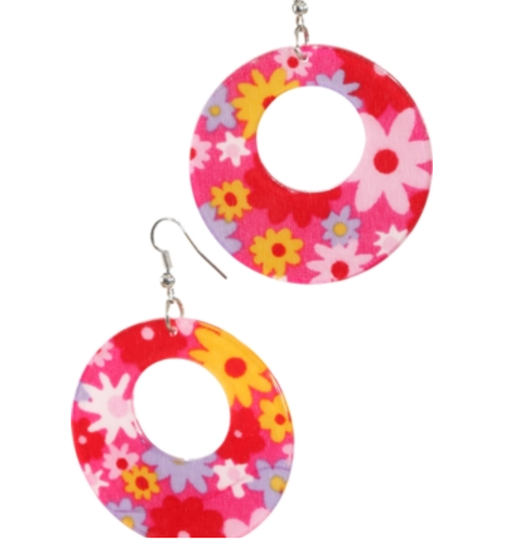 Neon Hippie Ohrringe Rund 60Er 70Er Jahre Karneval Schlagerparty Mottoparty-image