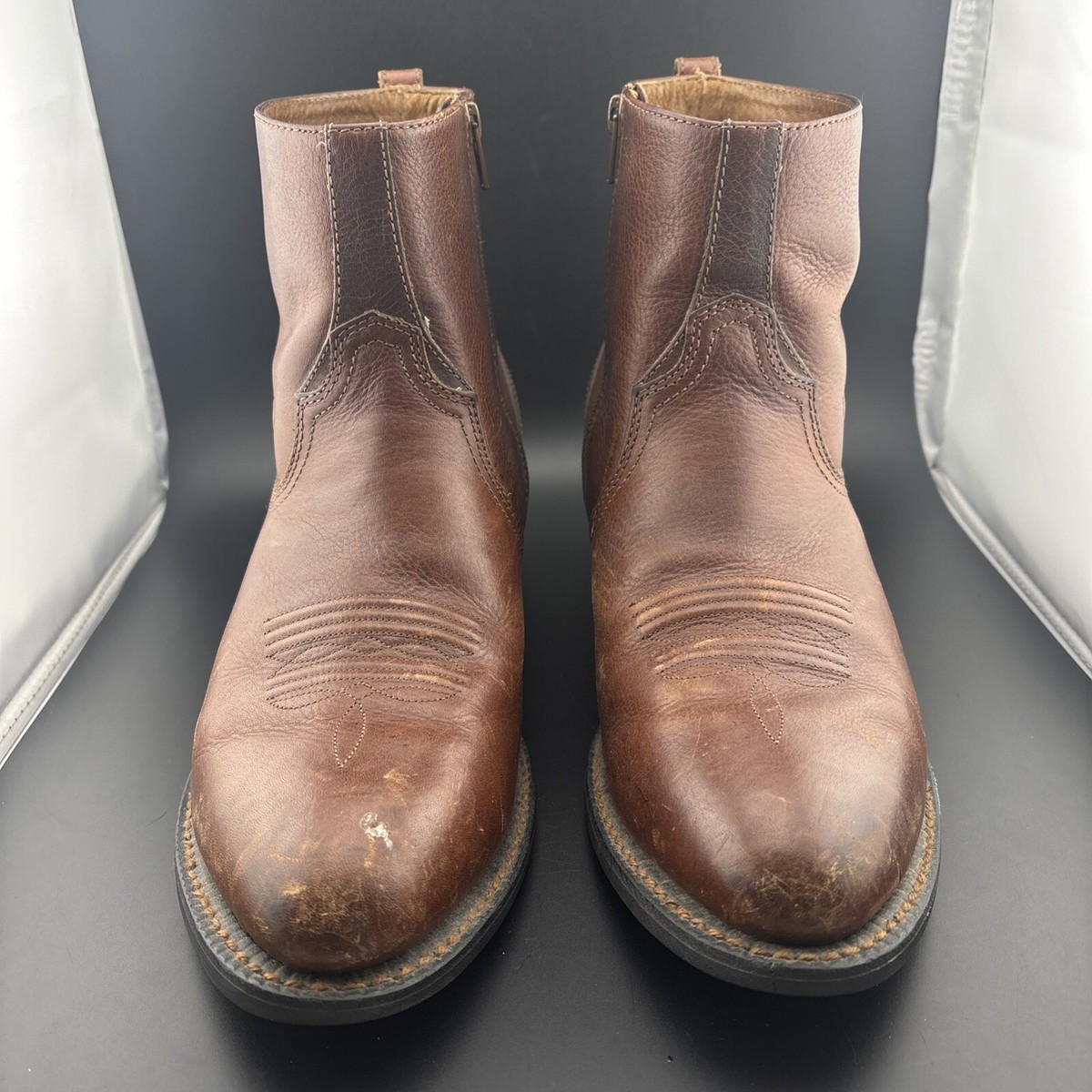 Ariat mens size 9 1/2 D boots Leather Brown Western Wear  display picture 2