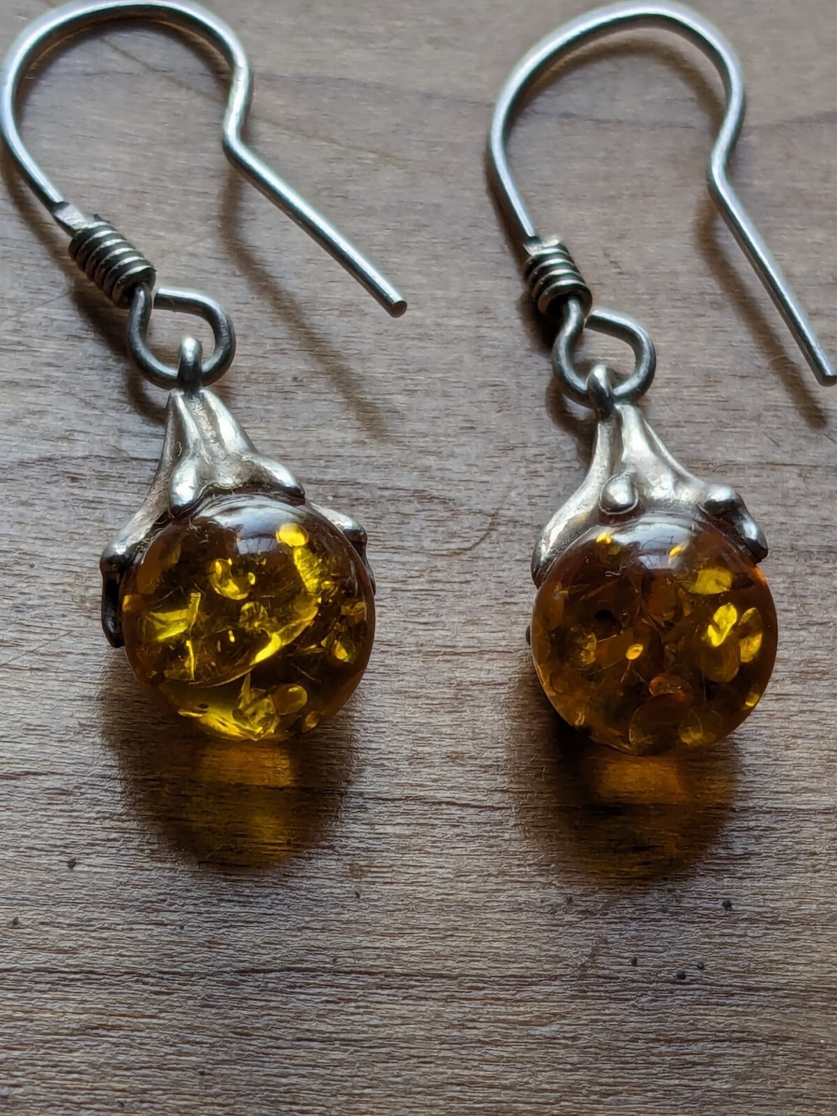 Amber Silver Drop Dangle Orb Earring - image 3