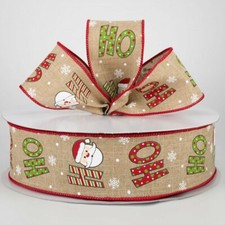 2 1/2" Christmas wired ribbon Santa Claus Ho Ho Ho snowflakes dots canvas 5yds