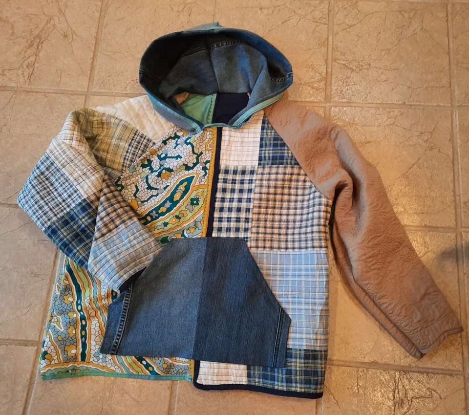 Одеяло с капюшоном Upcycled Quilt L пейсли/шотландка ручная работа - Изображение 3 из 3