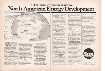 Sun Company North American Energy Development Map Vintage 2 Pg Print Ad 1980