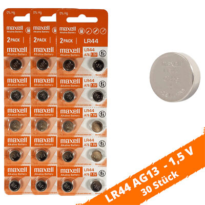 30 x Maxell Knopfzellen Alkaline LR44 357 LR1154 Batterien 1.5V AG13 3 x 10er 