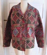 Orvis Tapestry Blazer Jacket Southwestern Indian Blanket Tribal Womens L Vintage