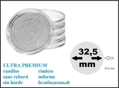 LOOKITUP 100-Münzkapseln-32,5mm-PP-ULTRA-PREMIUM-Randlos-Glasklar-Für-PORTTOFREI-in-D