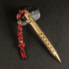 Brass Hexagonal Bolt action Ballpoint Pen with Lanyard Skull Paracord Bead